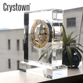 CRYSTOWN Crystal Clock Personalized Custom logo clear K9 Crystal Desk Clock for Souvenirs