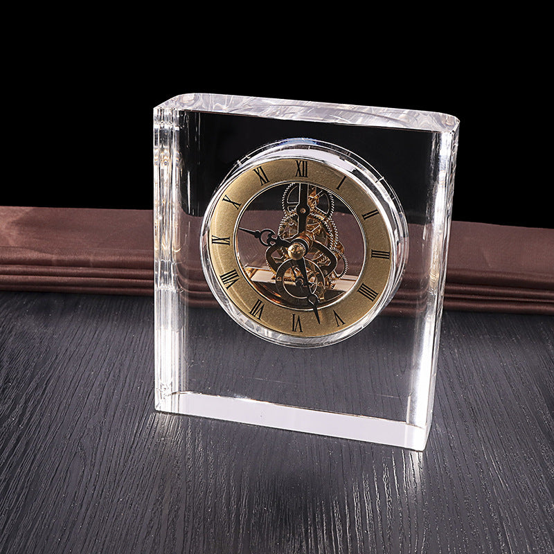 Customized 1pc Crystal Clock Mechanical Gear Pointer Glass Desktop Deco Clock Ornaments Gifts