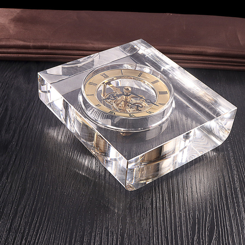 Customized 1pc Crystal Clock Mechanical Gear Pointer Glass Desktop Deco Clock Ornaments Gifts
