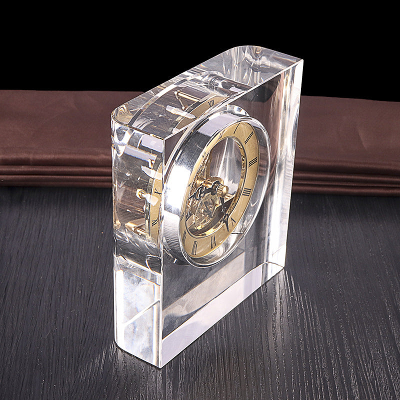Customized 1pc Crystal Clock Mechanical Gear Pointer Glass Desktop Deco Clock Ornaments Gifts