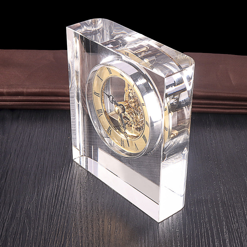 Customized 1pc Crystal Clock Mechanical Gear Pointer Glass Desktop Deco Clock Ornaments Gifts
