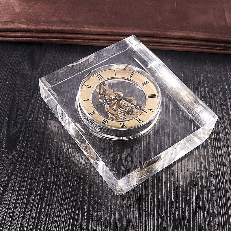 Customized 1pc Crystal Clock Mechanical Gear Pointer Glass Desktop Deco Clock Ornaments Gifts